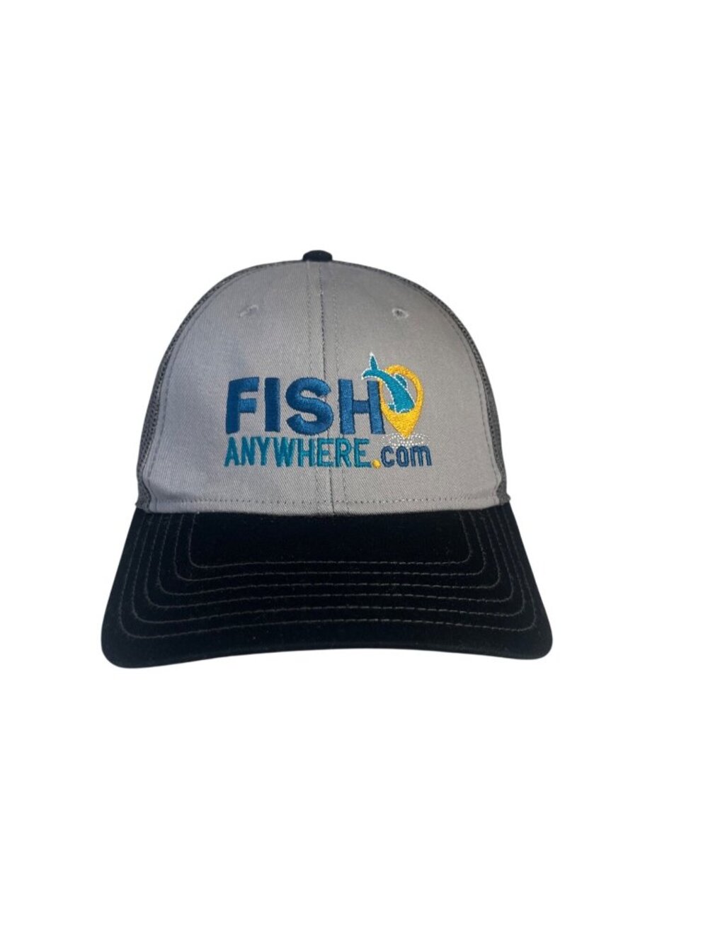 FishAnywhere.com Baseball Hat Snapback Gray Black Mesh Embroidered